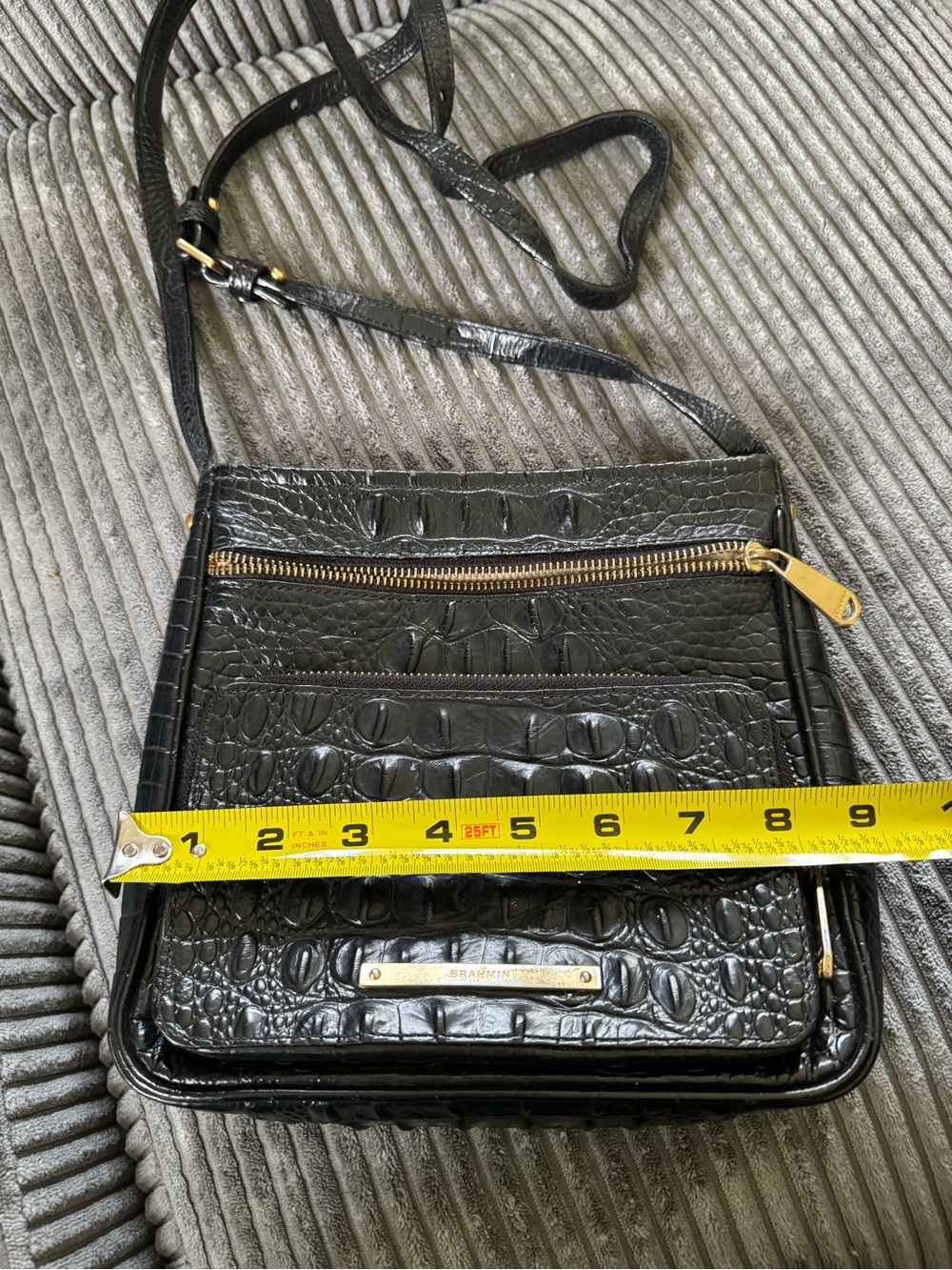 Brahmin Melbourne Cleo Crossbody Black Bag Croc Print Purse